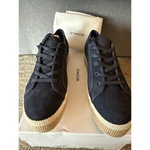 Vince Windell Coastal Espadrille Platform Black Size 8 Lace Up Suede‎